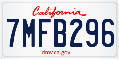 CA license plate 7MFB296
