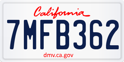 CA license plate 7MFB362