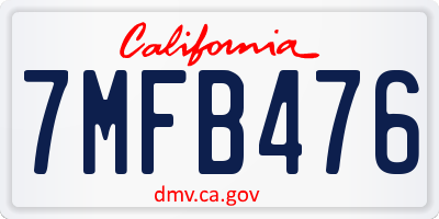 CA license plate 7MFB476
