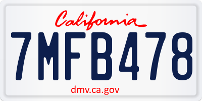 CA license plate 7MFB478