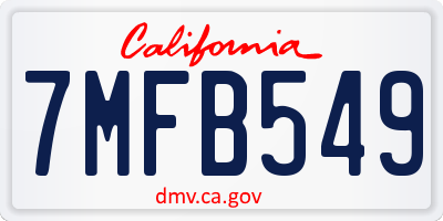 CA license plate 7MFB549