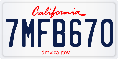 CA license plate 7MFB670