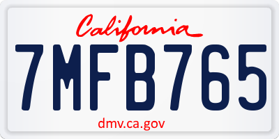 CA license plate 7MFB765