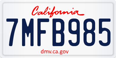 CA license plate 7MFB985