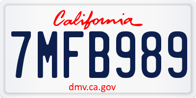 CA license plate 7MFB989