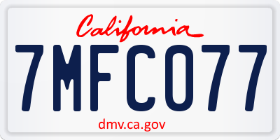 CA license plate 7MFC077