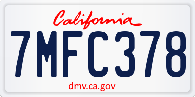 CA license plate 7MFC378