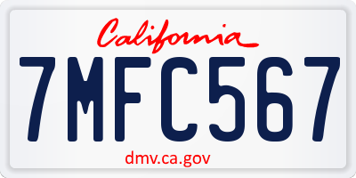 CA license plate 7MFC567