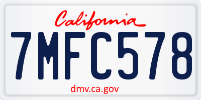 CA license plate 7MFC578