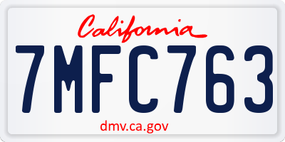 CA license plate 7MFC763