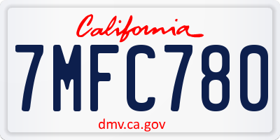 CA license plate 7MFC780