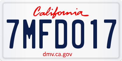 CA license plate 7MFD017