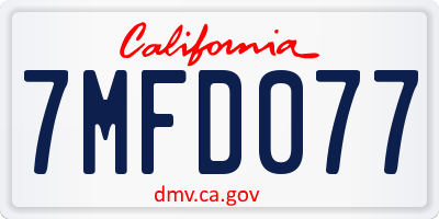 CA license plate 7MFD077