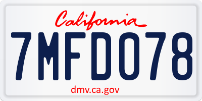 CA license plate 7MFD078