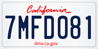 CA license plate 7MFD081
