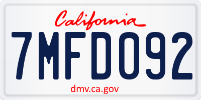 CA license plate 7MFD092