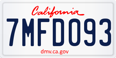 CA license plate 7MFD093