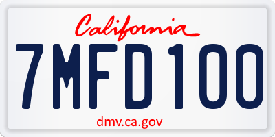 CA license plate 7MFD100