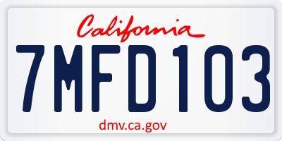 CA license plate 7MFD103