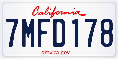 CA license plate 7MFD178