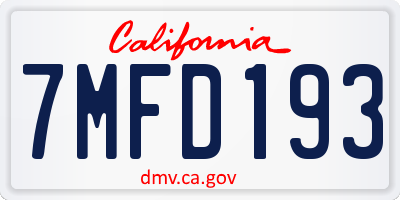 CA license plate 7MFD193