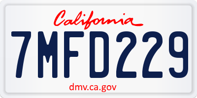 CA license plate 7MFD229