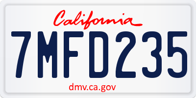 CA license plate 7MFD235