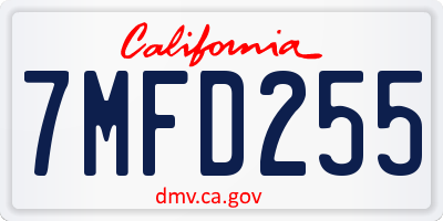 CA license plate 7MFD255