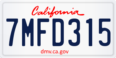 CA license plate 7MFD315