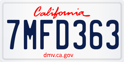 CA license plate 7MFD363