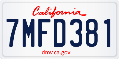 CA license plate 7MFD381