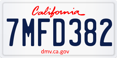CA license plate 7MFD382