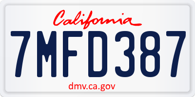 CA license plate 7MFD387
