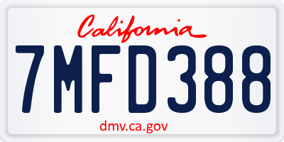 CA license plate 7MFD388
