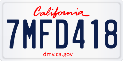 CA license plate 7MFD418