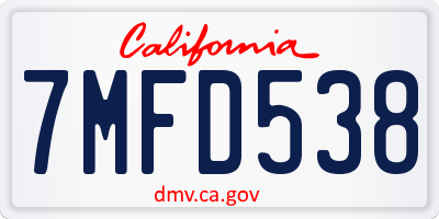 CA license plate 7MFD538