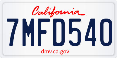 CA license plate 7MFD540