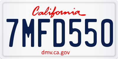 CA license plate 7MFD550