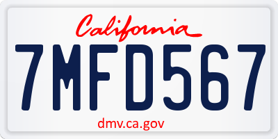 CA license plate 7MFD567