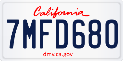 CA license plate 7MFD680