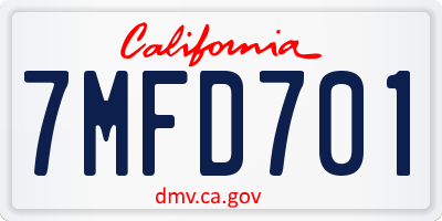 CA license plate 7MFD701