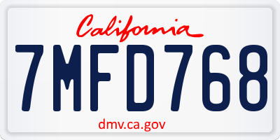 CA license plate 7MFD768
