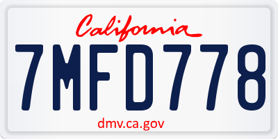 CA license plate 7MFD778