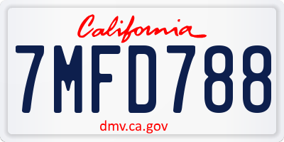 CA license plate 7MFD788
