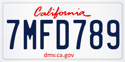 CA license plate 7MFD789