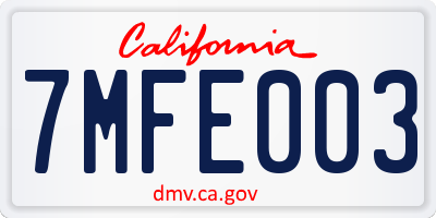 CA license plate 7MFE003
