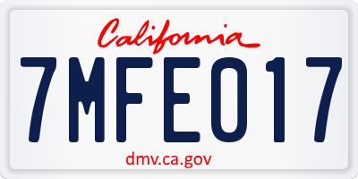 CA license plate 7MFE017