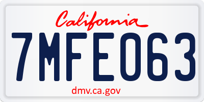 CA license plate 7MFE063