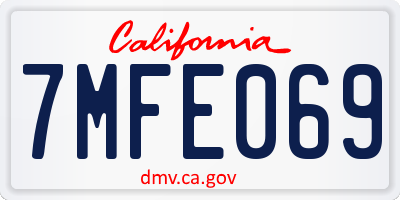 CA license plate 7MFE069
