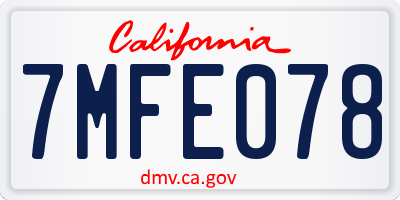 CA license plate 7MFE078